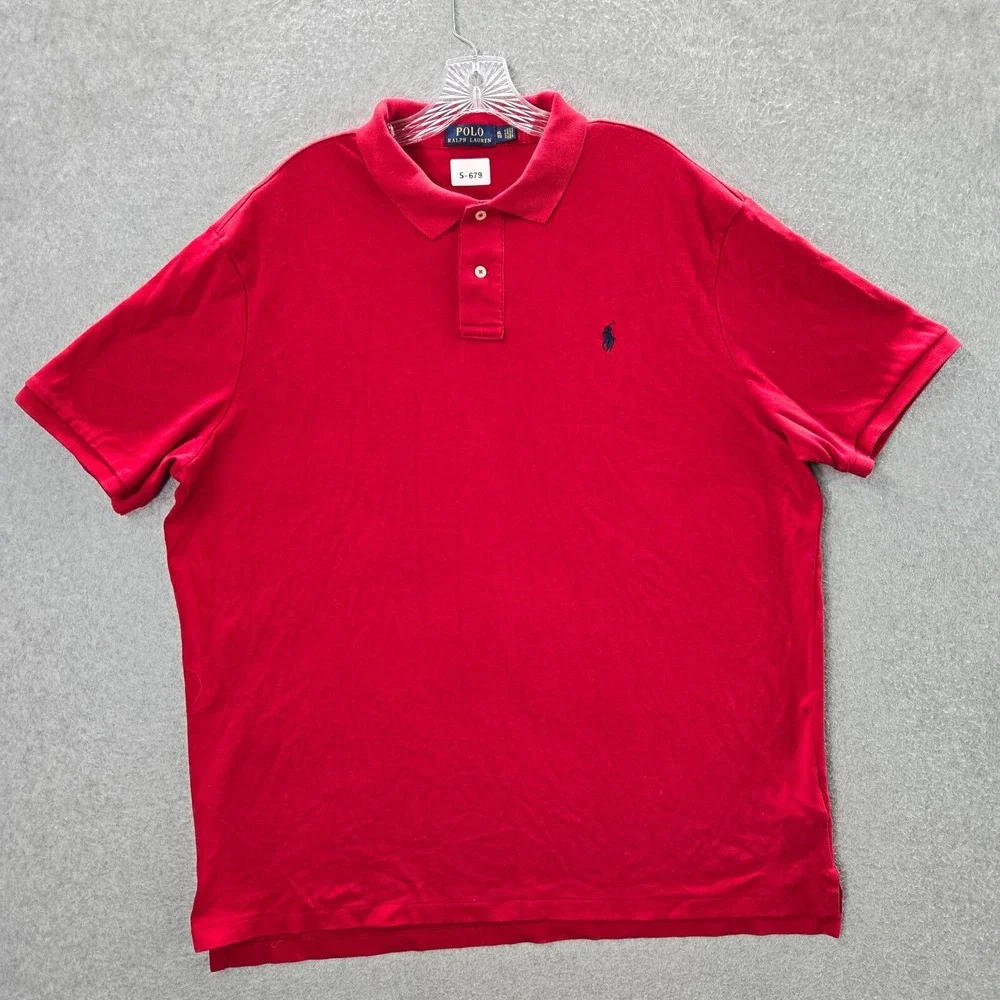 Polo Ralph Lauren Men Polo Shirt XL‎ Red Logo Blue Pony Short Sleeve